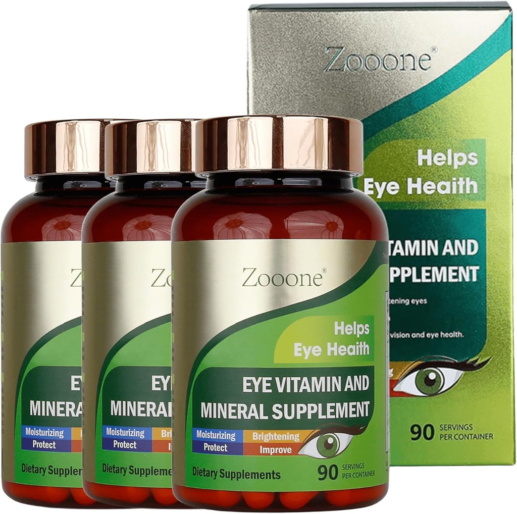 zooone- Luteina Eye Vitamin Suplement do Zdrowia plamki żółtej i suchego oka, Zawiera luteinę, Cynk, Witaminy C / E & Zeaksantyna do wsparcia zdrowia oczu, 90 Tabletki (3)