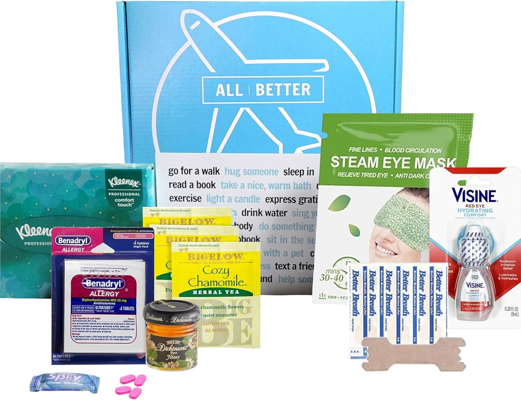 Wszystkie są 124; Lepszy pakiet opieki alergicznej dla chorego przyjaciela z alergii lub Hayfear, Get Well Soon Gift Basket, Box nr 07 (Medium)