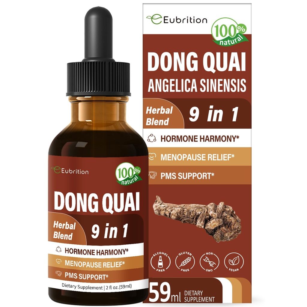 Dong Quai Liquid Supplement for Women, Angelica Sinensis Root Extract Tincture Support Menopause & PMS Relief, Hot Flash, Herbal Blend Drops z Red Clover Fenugreek. 2oz