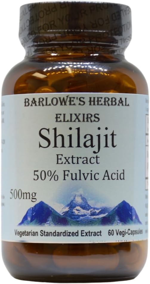 Ekstrakt z ziołowych eliksirów Barlowe Shilajit 124; 500 mg Per Capsule 0,124; 50% kwasu Fulvic 1,124; mineralny suplement himalajski dla witalności & Wellness 124; 60 Vegan kapsułki 124; Non-GMO, Gluten- wolne, szklane butelki
