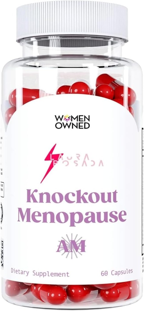 Knockout Menopauza AM - Naturalna Menopauza + Perimenopauza Wieloobjawowa ulga dla gorących błysków, Mood Swings, Grain Wagi, Brak energii, Zmęczenie, Bóle głowy (1 miesiąc dostaw), 60.0 Liczba