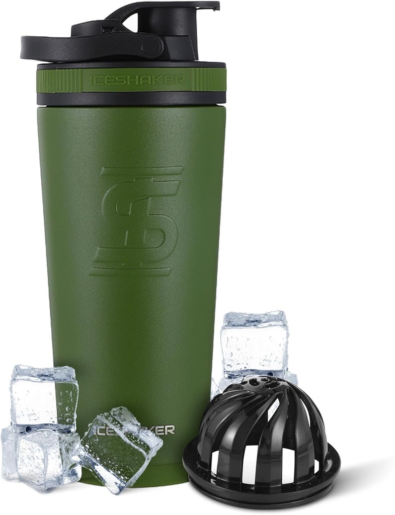 Ice Shaker Izolowana stal nierdzewna Shaker Butelka 124; 26oz, Zielony 124; Zimno na 30 + Godziny 124; Izolowany Cup z Twist- na Agitator 124; Bezsodowa Butelka do Shakes Protein, Woda, Smoothies, Koktajle