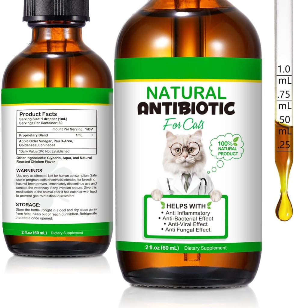 60ML Antybiotyki dla kotów, Premium Kot Antybiotyki Suplement, Koty Multiwitamina, Naturalny Antybiotyk dla kotów, Kot Antybiotyki, Kot Antybiotyki Wspiera immunologiczne i koty Alergia Relief-Fl Oz