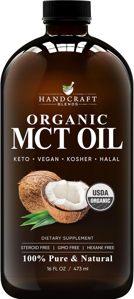 Ręczne mieszanki organiczne MCT Olej z kokosów organicznych 16 Fl oz - Keto Friendly, Non-GMO, Wegański olej kokosowy - Świetny do napojów, kawy i herbaty