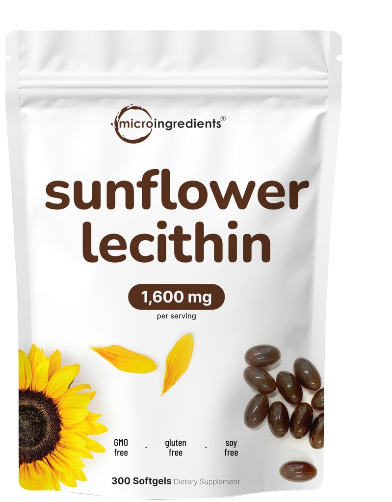 Micro Składniki Lecytyna słonecznikowa 1,600mg Na Podawanie, 300 Softgels 124; Zrównoważony rozwój źródła, Cold Pressed, Bogate w fosfotydylocholiny 124; Suplement do Laktacji * Supple124; Soy Free, Non-GMO