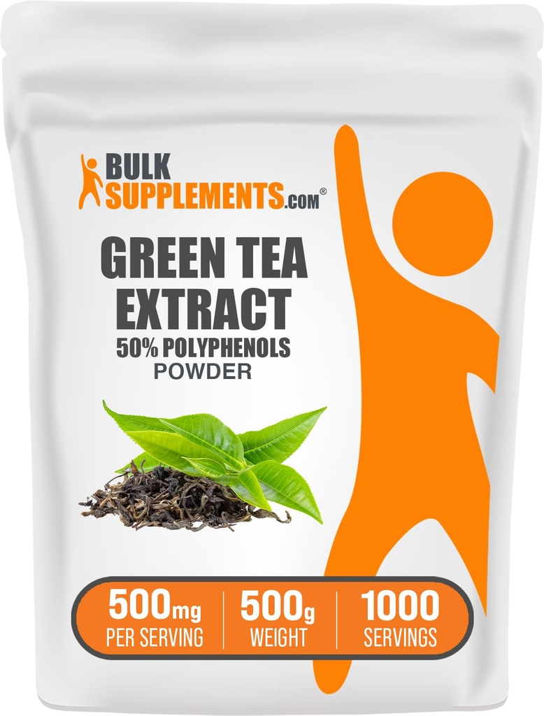 BulkSupplements.comgreen Tea Extract Proszek - 50% suplement polifenoli, suplementy EGCG - Bez glutenu, 500 mg na jedną porcję, 500 g (1,1 lbs) (opakowanie po 1)