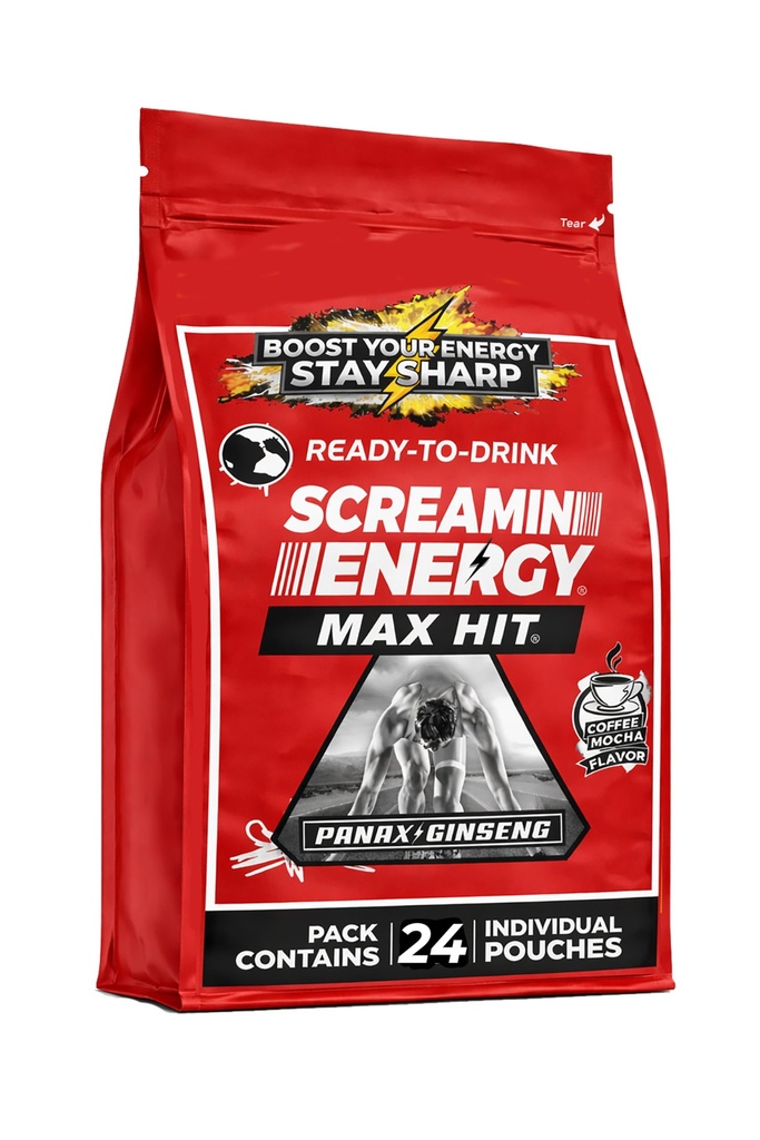 Screamin Energy Max Hit - Energy Shots Dodatkowa siła z Ginseng & Kofeina - 100% B-1, B-2, B-3, B- 6, B- 7 i B12 Kawa Mocha, 24 Count