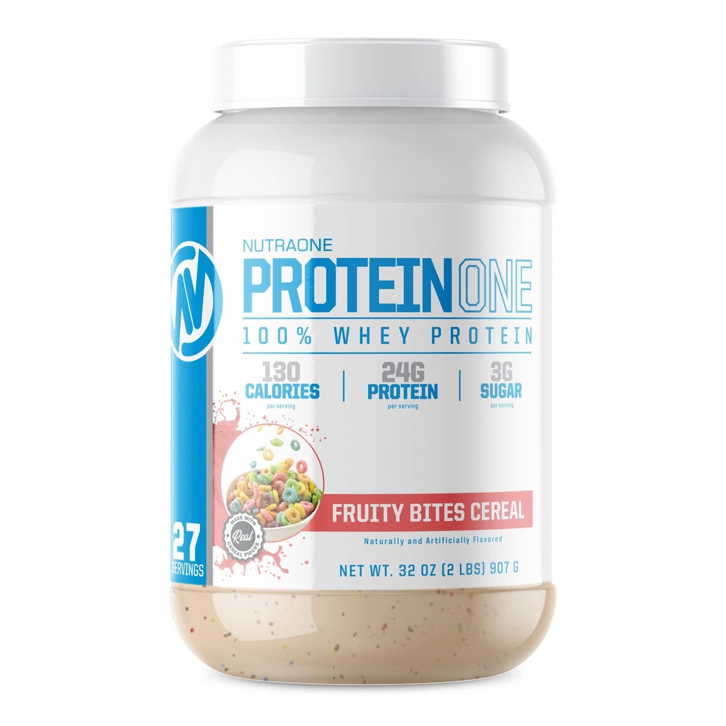 NutraOne ProteinOne Whey Protein Promote Recovery and Build Muscle with a Protein Shake Powder for Men & Women (Fruity Bites Cereal - 2 lbs.)