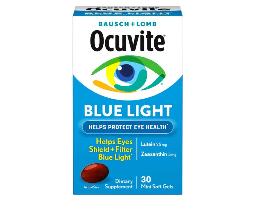 Bausch + Lomb Ocuvite Blue Light Lutein 25 mg Lutein & Zeaksantyna Suplement, 30 Softgels (Opakowanie po 2)