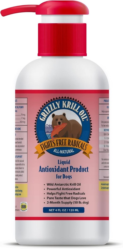 Grizzly Wild Antarktyczny olej kryla All- Naturalny przeciwutleniacz Dog Food Supplement, 4 oz