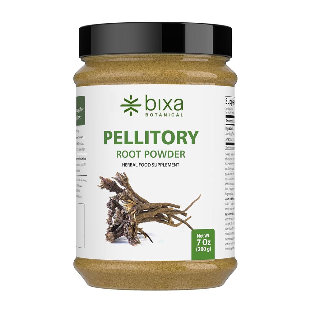 Bixa BOTANICAL PELLICAL ROOT PDER 124; Anacyclus pyrethrum / Akarkara ADEA 124; Ayurvedic Herbal Supplement Equipment 124; 200 GMS / 7 OZ Equipment 124; gluten Free, Non-GMO, Steam Treated, Vegan, 100% Pure.