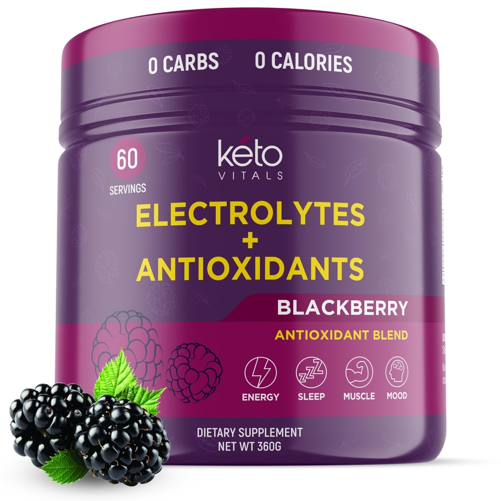 Naczynia Keto Przeciwutleniacze Electrolytes Proszek - Mieszać Keto Electrolytes z Potasu, Magnezu, Sodu, & Wapń - Bez cukru Electrolyte Drink Mix & Hydration Proszek, 60 Słupki, BlackBerry
