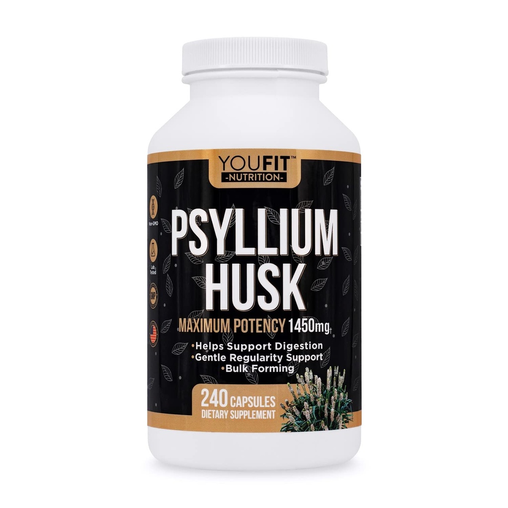 PSYLLIUM Husk kapsułki - Premium Psyllium Fiber Supplement - Promotes Intestinal Health and Regularity - 100% Natural Solvable Fiber 1450mg Per Serving - 240 Kapsułki