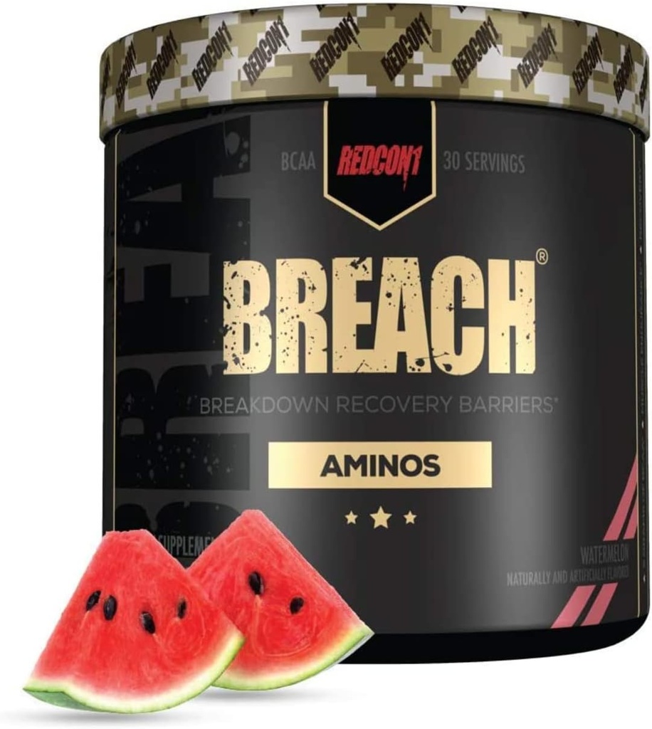 REDCON1 Breach BCAA, Arbuz - Keto Friendly + Sugar Free Essential Acids for Recovery - Zawiera BCAAs L- Leucyna, L- Isoleucine & L- Valine (30 Sług)