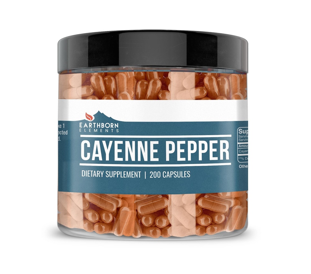 Earthborn Elements Cayenne Pepper 200 Kapsułki, Czyste i nierozcieńczone, Brak dodatków