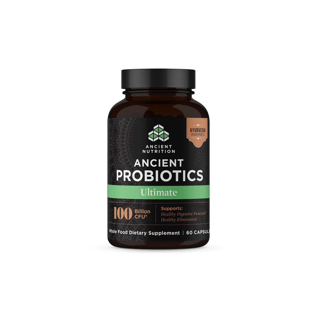 Ancient Nutrition Probiotics, Probiotics Ultimate 100 Billion CFU * / Podawanie, Digestive i immunologiczne Wsparcie, Gluten Free, Ancient Superfoods Blend, 60 Kapsułki