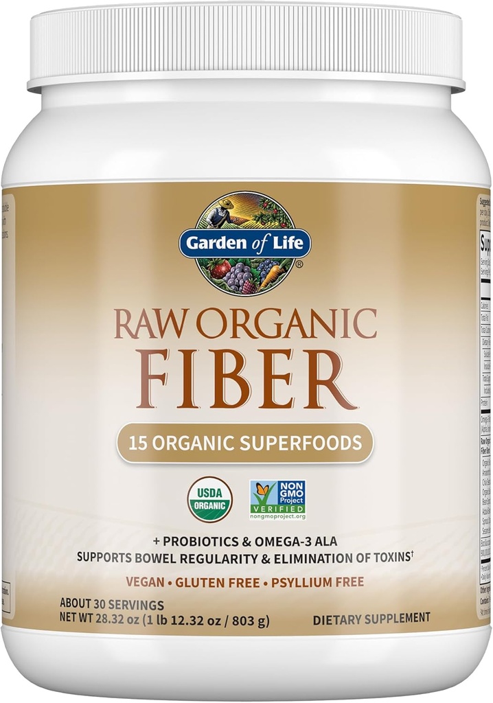 Ogród Życia Surowy Fiber organiczny proszek, 30 Słupy, 15 Organiczne Superfoods, Probiotyki, Omega-3 ALA, 4g Rozpuszczalny Fiber, 5g Nierozpuszczalny dla Regularności, Pyllium Husk Free