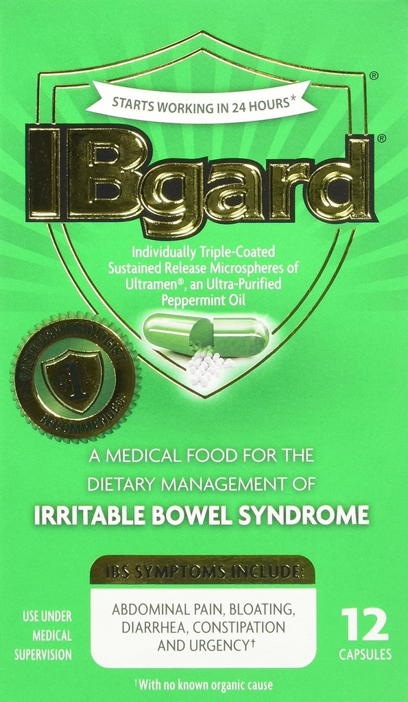 IBgard dla zespołu jelita drażliwego (IBS) Relief Bloating Gas 12 Kapsułki Małe pudełko 90mg Ultra Oczyszczony olej miętowy Dobre dla pierwszych timerów