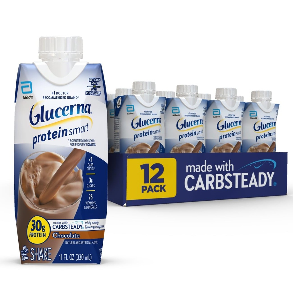 Glucerna Białko Smart Cukrzyca Pielęgnacja Shake, Czekolada, Cukrzyca Cukru Cukru Cukru Cukru Cukru, 30g Białko, 150 Kalorii, Gotowy do picia, 11- Fl- Oz Butelka, 12 Opakowanie