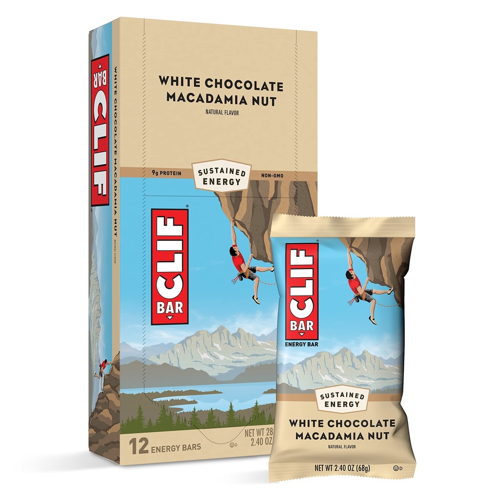 Bary klifowe - Bary energetyczne - Biała czekolada Macadamia Nut Flavor - Wykonane z owsa organicznego - roślinna żywność - wegetariańskie - Kosher (2.4 Ounce Protein Bars, 12 Count) Packaging May Vary