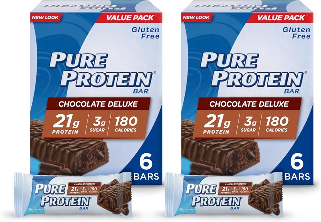 Czyste batoniki białkowe, wysoki poziom białka, odżywcze przekąski do wsparcia energii, niski cukier, bez glutenu, czekolada deluxe, 6 Hrabia (Pack of 2)