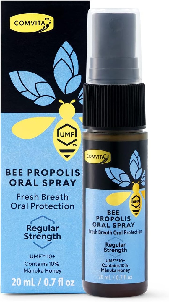 Comvita Bee Propolis Throat Spray - Naturalne wsparcie immunologiczne, Smak mięty kokosowej z Nowej Zelandii UMF 10 + Manuka Miód, Przeciwutleniacz, Suplement diety - 0.7 fl oz