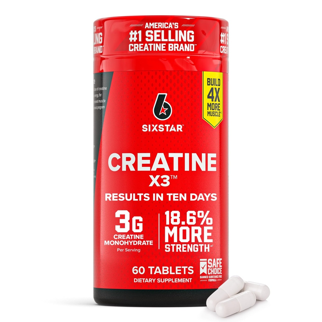 Six Star Creatine Pills, X3 (60 Kapsułki) - Kreatyna dla kobiet i mężczyzn - Kreatywna Kapsułki Wspomaganie mięśni Siła - Przed i post Trening Suplement do Kreatyny do Odzyskiwania mięśni & Budowa - 20 Sługi