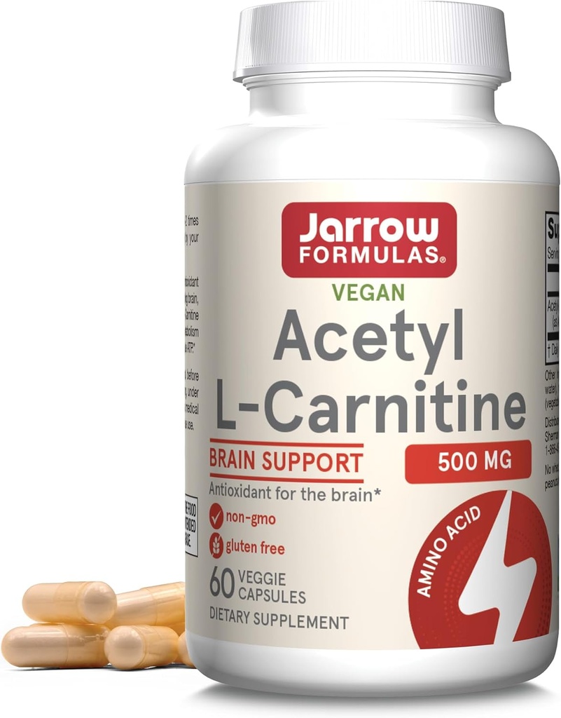 Jarrow Philadelphia Acetyl L- Carnitine kapsułki - 500 mg - 60 Hrabia - Dla zdrowia mózgu i tłuszczu Acid Metabolizm - Kapsułki roślinne - Nie-GMO - Gluten Free