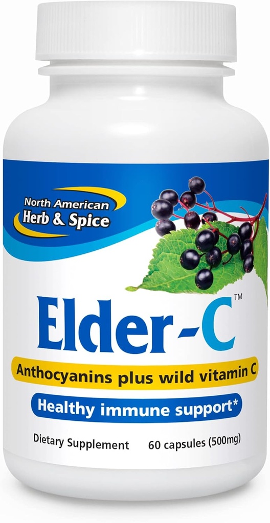 PÓŁNOCNY AMERYKAN HERB & SPICE Elder- C - 60 Kapsułki - Koncentrat Elderberry - Wsparcie immunologiczne, Zdrowa odpowiedź oddechowa - Zawiera Oreganol P73 - Non-GMO, Gluten Free - 30 Sługi
