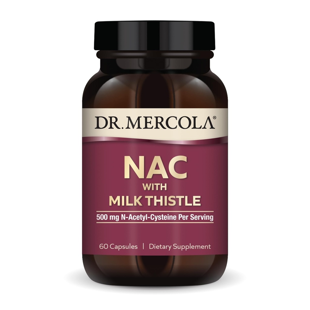 Dr Mercola NAC z Otyłkiem Mlecznym - z przeciwutleniaczami - Wspiera Normalne Procesy Detoksykacji - 500 mg N- Acetyl- Cysteina na Podawanie - Non-GMO, Gluten- Free & Soy Free - 60 Kapsułki (30 Sług)