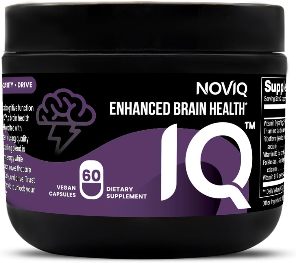 IQ - 11- in-1 Nootropowy suplement mózgu: Wspomaga Pamięć i Krążenie - Bioaktywny kompleks B- w / 5- MTHF, L- Theanine, L- Tyrozyna, Bakopa, Ginkgo, Huperzine - Wegan, Non-GMO, Kofeina Free - 60 Count