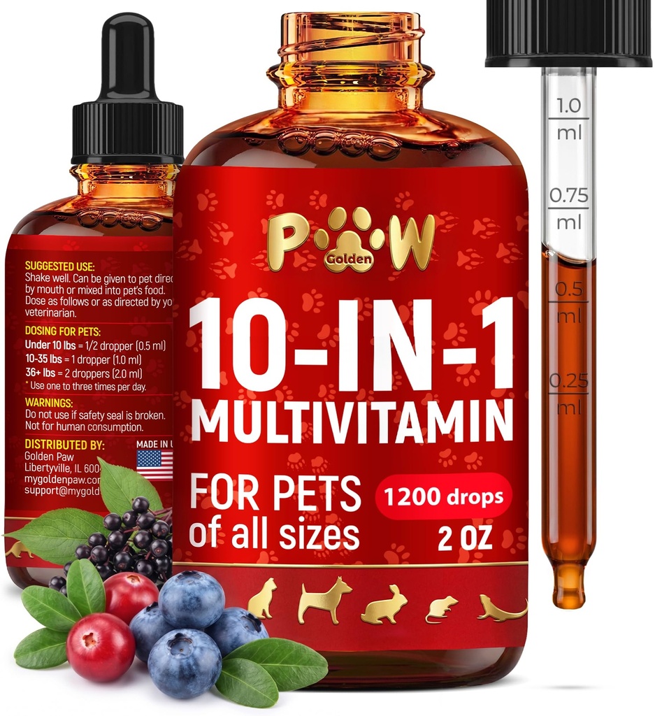 Kot Multivitamin - Witaminy B, C i D3 w postaci płynnej - 10 w 1 Witaminy psów i suplementy do pomocy z alergii i UTI - Kot Witaminy do pielęgnacji skóry i płaszcza - Glukozamina do HIPS & Joints - 2 Oz
