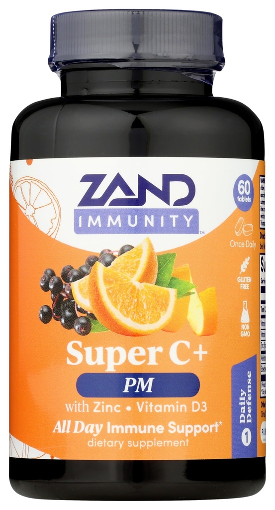 Zand Immunitet Super C + PM, Nighttime Immune Support Plus Melatonina, 1000mg PureWay- C Witamina C, Cynk, D3 & Elderberry, Wzmocnione wchłanianie - 60 Tabletki, 30 Słupki