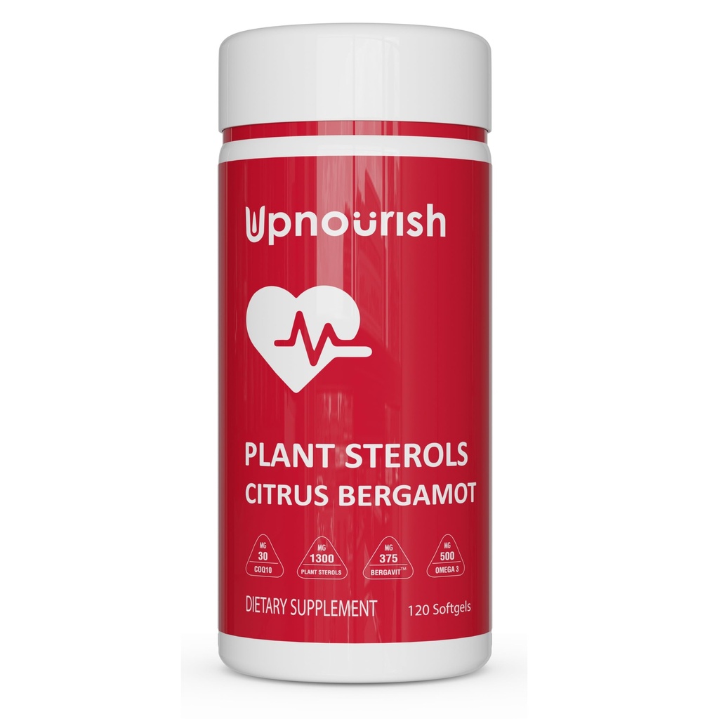 UpNourish roślin Sterole Citrus Bergamot Suplement z CoQ10, Omega 3, Olive Leaf, Kurkumina, Czarny czosnek i Niacyna - 120 Softgels