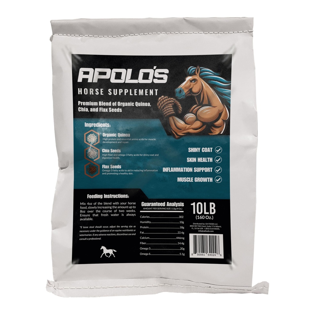Greenfit APOLO 'S 100% Natural Horse Supplement for Daily Feeding - Joint Support, Coat Shine & Siła 124; Nasienie lniane, Chinoa, Chia