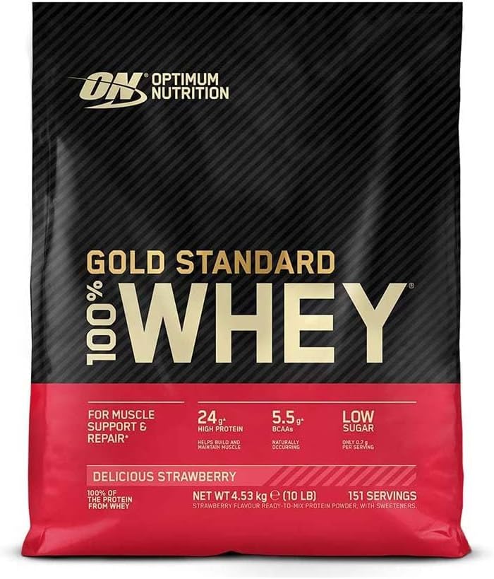 Optimum Nutrition Gold Standard 100% Proszek białkowy serwatki, Lody waniliowe, 10 funtów (Opakowania maja Vary)