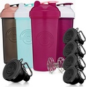 GOMOYO Fitness Bundle - 4- Pack Shaker Butelki z Agitator + 5- Pack Protein Funels z Carabiner, BPA- Free & Zmywarka Sejf