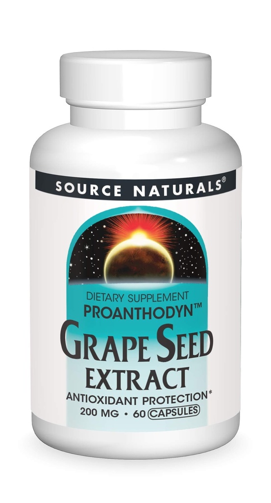Źródło Naturals Proanthodyn Grape Seed Extract, Antyoksydant Protection, Wspiera zdrowy mózg starzenia *, 200 mg - 60 Kapsułki