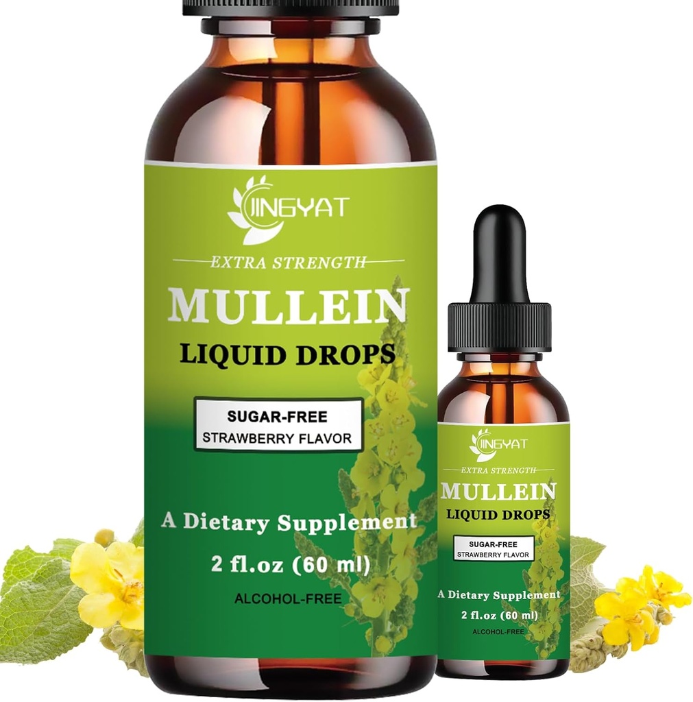 Extra Siła 2000 mg Mullein Drops for Lungs, Mullein Leaf Extract Supplement, Alkohol wolny, Wysoka Absorpcja, Potężny i Naturalny Vegan Mullein Drops Liquid for Lung Cleanse, Wsparcie immunologiczne
