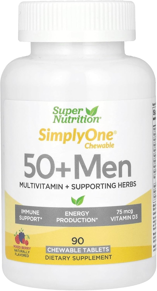 SuperNutrition Multi- Witamina dla mężczyzn 50 +, Wysoka potencja, jednodniowe tabletki do żucia, 90 Day Supply Wild Berry 90 Count (Opakowanie po 1)