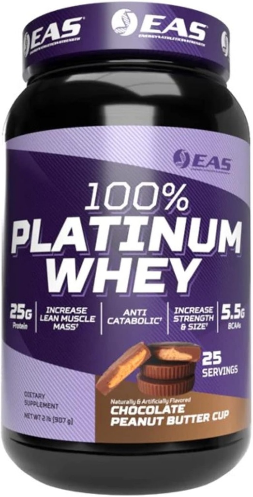 EAS 100% Platyny 124; 3 Białka serwatki Ultra- Platinum 124; Zwiększyć rozmiar i siłę 124; 25 g białka, 5,5g BCAA 124; 2 funt (Czekoladowy Puchar Masło orzechowe)
