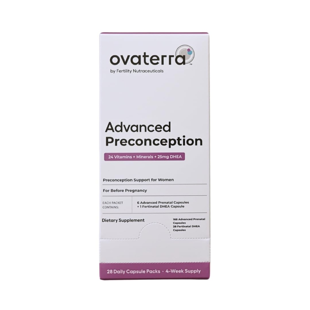 Ovaterra Advanced Preconcept Vitamin for Women with DHEA 25mg, Choline 550 mg, Folate (Methylfolate) 1,010 mcg, Omega-3 DHA & EPA 196 Kapsułki - 28 Day Supply