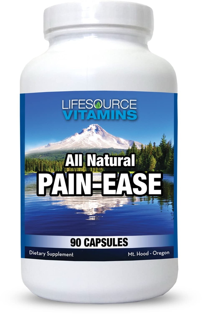 LifeSource Vitamins All Natural Pain Ease - 20 Synergistic Herbs and Enzymes That Naturally & Safely Support: Headaches & Migraines - Knees - Shoulders - Joints - Leg Pain - Tension
