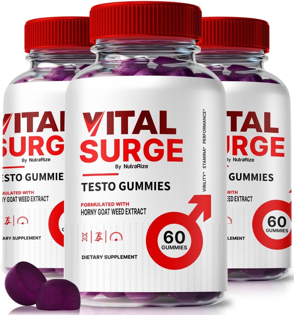 (3 Pack) Vital Surge Testo Gummies - Premium VitalSurge Gummies dla mężczyzn z czystymi składnikami do napędu paliwowego, Pewność i wydajność dzienna, Easy- to- Chew Tasty Vital Surge ME Gomitas (180 Gummies)