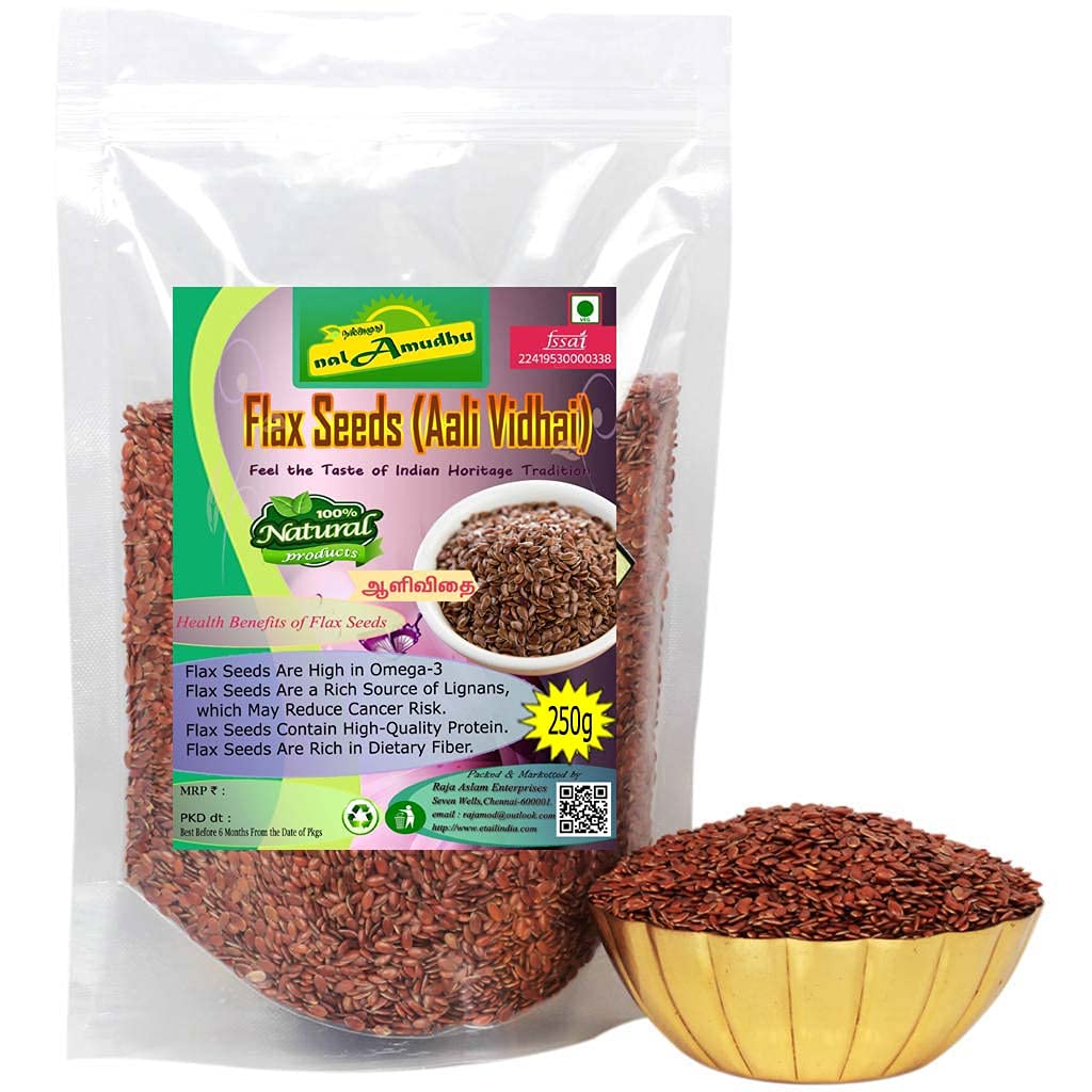 Nalamudhu Surowy Niepalony Brązowy Naturalne Nasiona Flax z wysokimi wartościami odżywczymi 250g