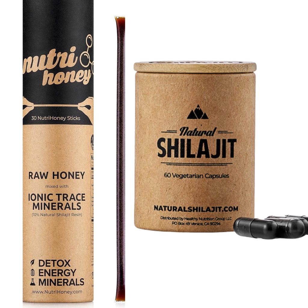 NATURAL SHILAJIT kapsułki (1-2 miesięcy dostaw) 124; 60 Hrabia & Shilajit Miód Sticks Resin Mieszane z surowego miodu (30 Sticks)