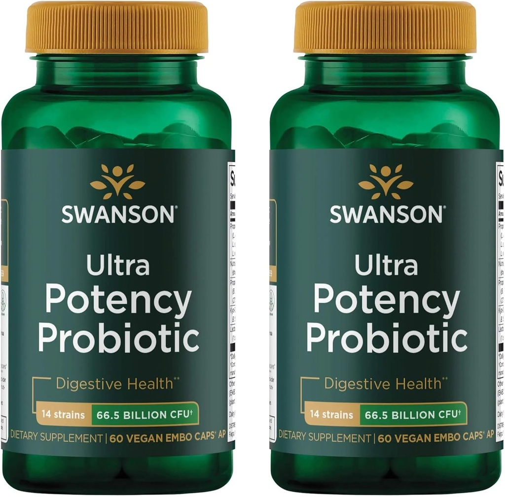 Swanson Ultra Pottency Probiotic Digestive Health Immune System Support 66 Miliard CFU Prebiotic NutraFlora scFOS 60 DRcaps Veggie kapsułki (Kapsułki) (2 opakowania)