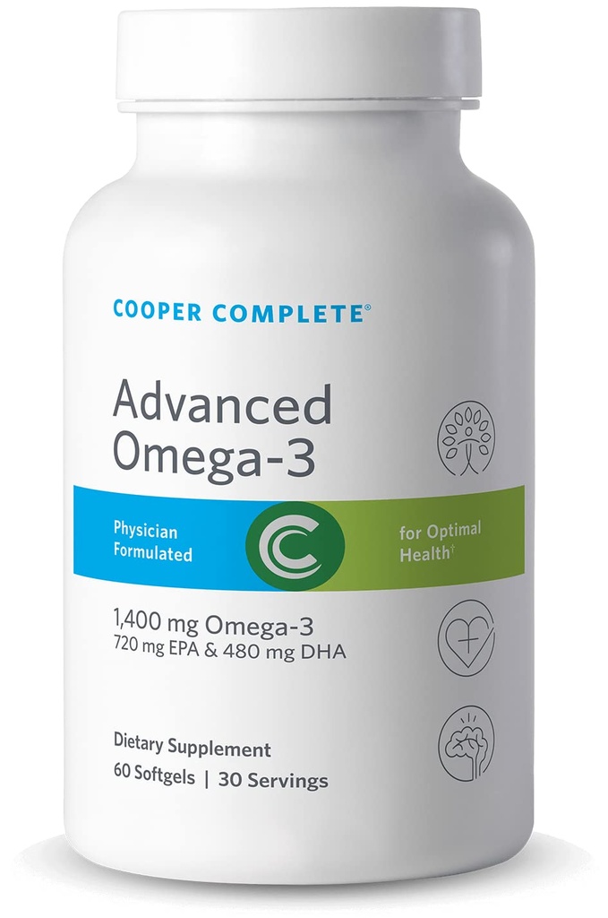 Cooper Complete - Advanced Omega 3 - Fish Oil Supplement, Concentrated EPA + DHA Omega-3 Fatty Acids 1400 mg - 60 Softgels per Bottle. Opakowanie zawierające 4