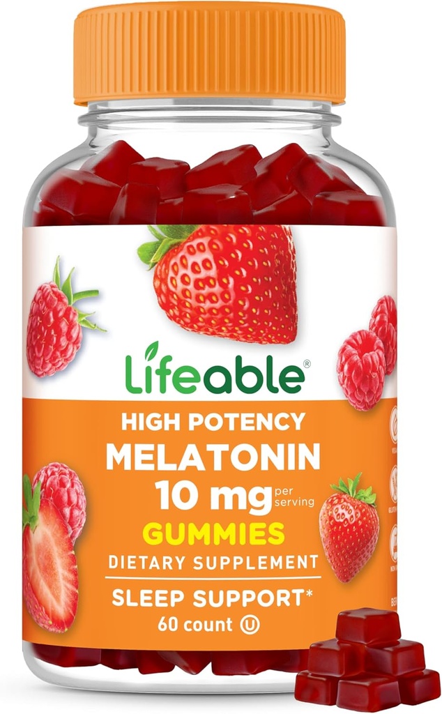 Żywa melatonina 10mg - Great Desting Natural Flavor Gummy Supplement - Gluten Free Vegetarian GMO- Free Chewable - for Help Falling Asleep and Staying Asleep - dla dorosłych, Mężczyzna, Kobiety - 60 Gummies