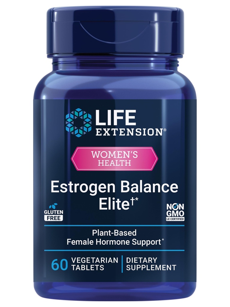 Life Extension Estrogen Balance Elite, Menopauza Supplement Supplement, Hormon Balance, Gorące błyski, nocne poty, Suchość pochwy, Gluten- Free, Non-GMO, Wegetarianin, 60 tabletek.